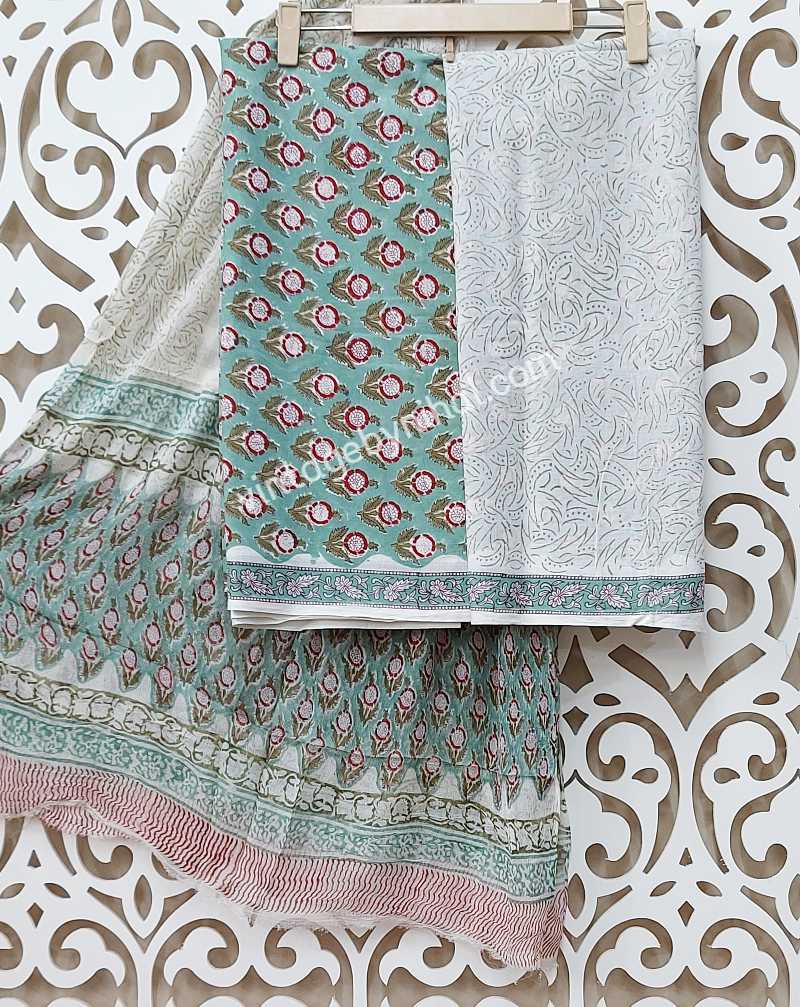 DESIGNER HAND BLOCK PRINT PURE COTTON SUIT WITH CHIFFON DUPATTA- CH-04